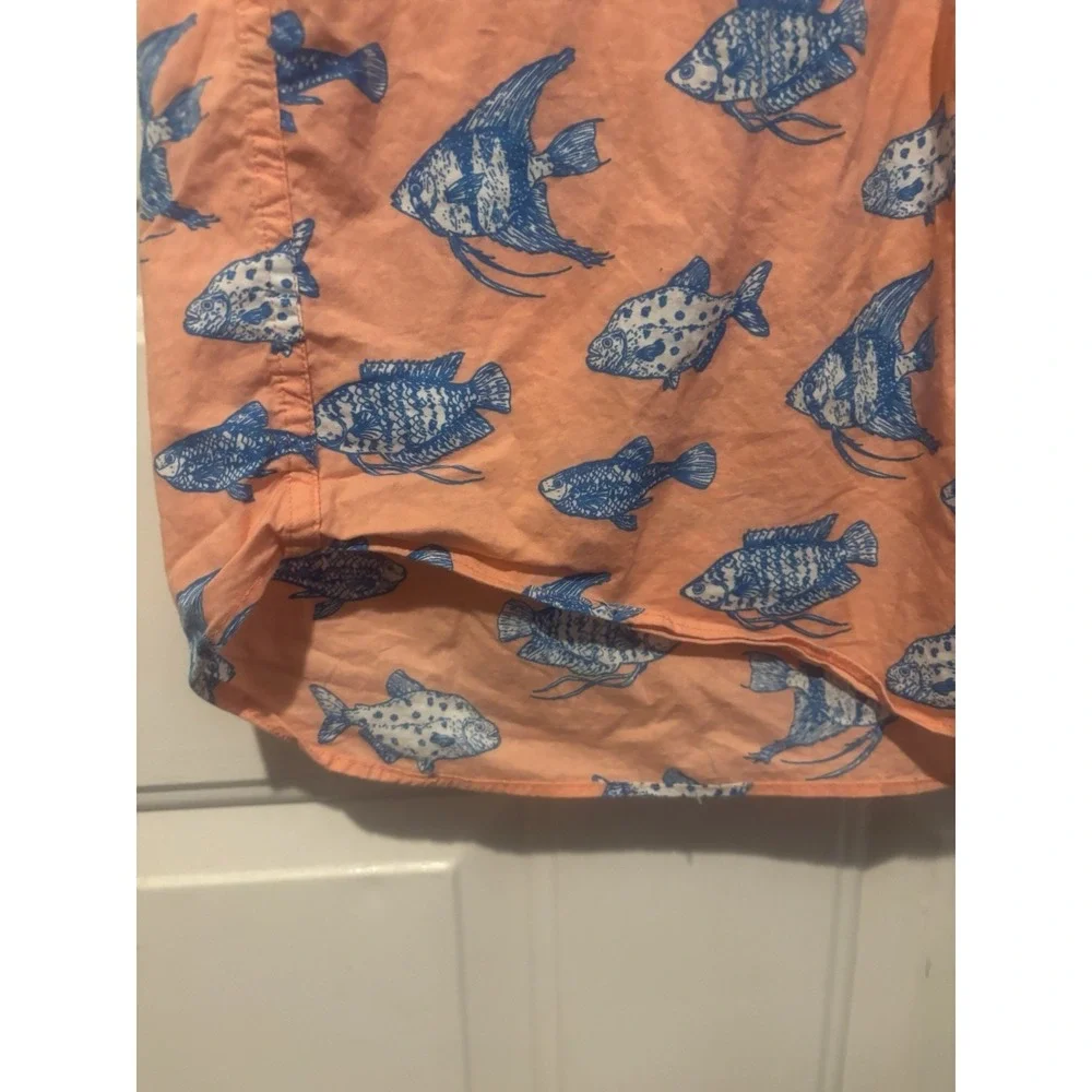 J.Crew Fish Short Sleeve Button‎ Shirt Mens Cotton Coral Orange Tropical Size Lg